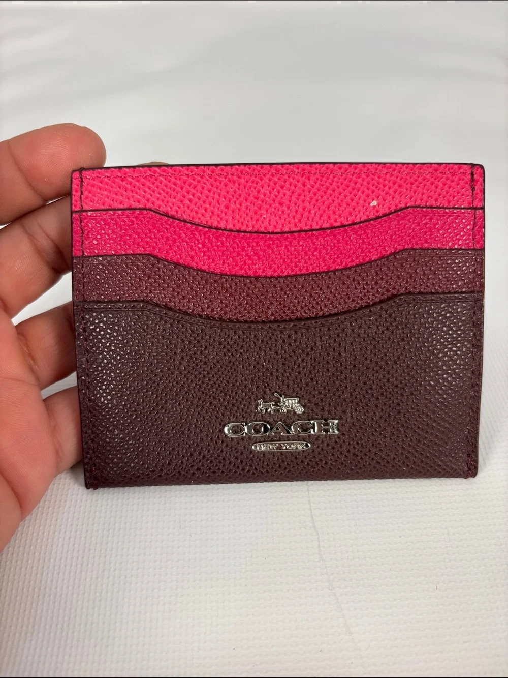 Coach Pink and Brown Pebbled Leather Card Holder